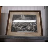 A framed and glazed engraving "The Trial of William Lord Russell in the Old Bailey"