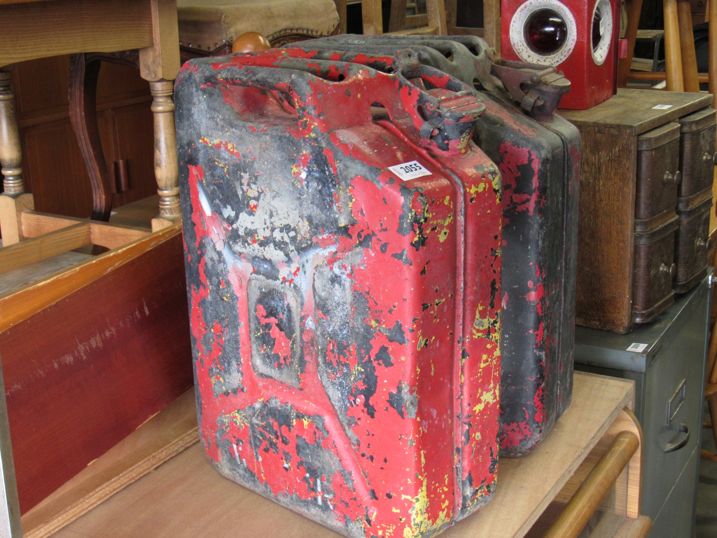 Two 1950's War department Jerry cans with worn paintwork