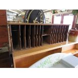 An oak desk tidy/letter rack 123w x 30d x 41h cm