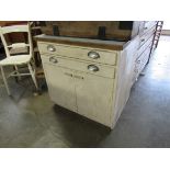 A 1950's painted kitchen unit with Formica top 77w x 64d cm