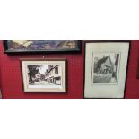 Two framed and glazed photographs of Elm Hill, Norwich through the ages,