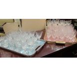 Two trays of mixed crystal and cut glass including small wine and sherry