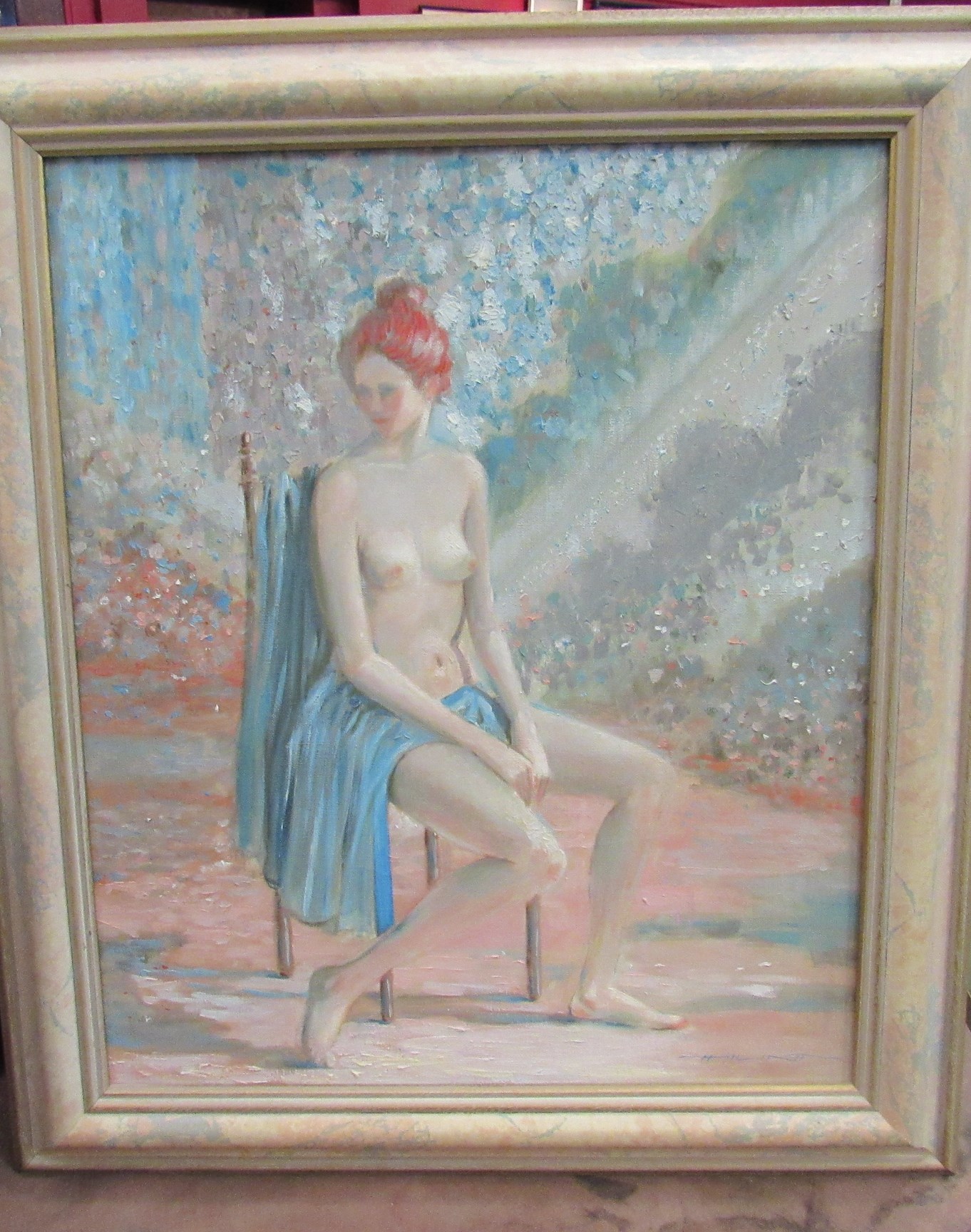 ROBERT HUNT (1934-2014) A framed oil on canvas, seated nude female. Signed.