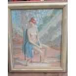ROBERT HUNT (1934-2014) A framed oil on canvas, seated nude female. Signed.