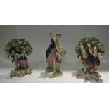 A late 19th Century porcelain figure of lady and cherub with crown Derby style mark to base,