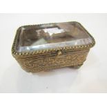 A Victorian brass trinket box with bevelled glass top (lining missing)