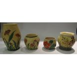 Four Radford pottery vases, poppy vase 18cm tall,