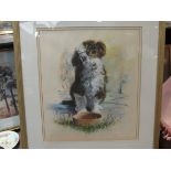 ROBERT HUNT (1934-2014) A framed and glazed pastel on paper of a puppy with food bowl. signed.