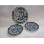Three 19th Century Oriental blue and white plates.