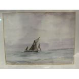 A watercolour of sailing vessel at sea, signed Cox, framed and glazed,