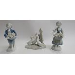 A pair of Garold Porzellan Bavaria figures & Nao goose figure (3)