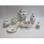 Six pieces of Aynsley Cottage Gardens ceramics and an Aynsley bell