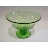 An Art Deco green glass centre piece, circa 1920, Austrian, 20cm diameter,