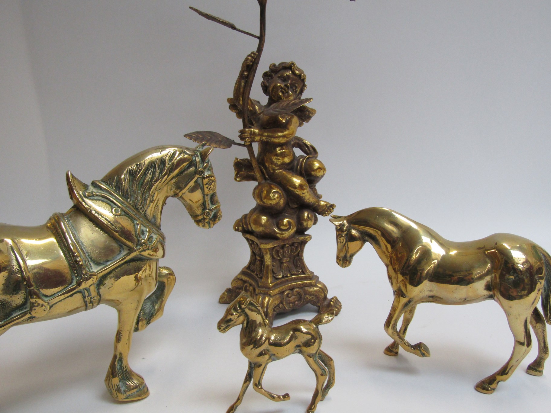 A gilt cherub floral candlestick and horse figures (4) - Image 2 of 2