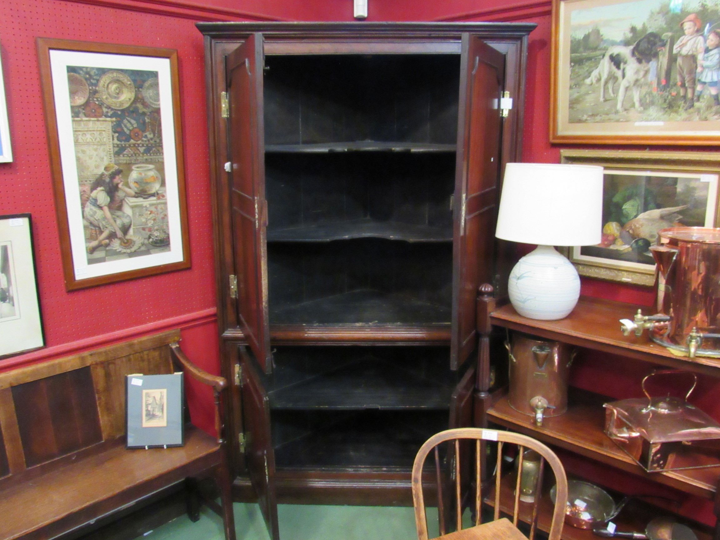 A Georgian oak four door corner cupboard with shaped shelf interior to top, - Image 2 of 2