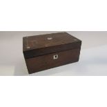 A 19th Century rosewood jewellery box with cigarette card contents