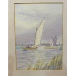 STEPHEN BATCHELOR: A watercolour of Norfolk broad scene, foxed, a.