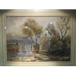 Two Victorian unsigned watercolours of mill and dwellings, framed and glazed,