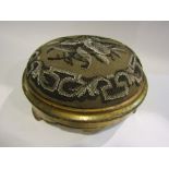 An early Victorian beadwork circular stool with gilt painted relief,