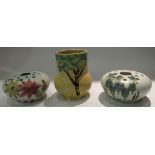 Three pieces of Radford pottery - two posy vases and a bulbous vase,