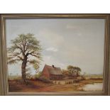 JACK PULFER: Oil on canvas, country dwelling with outbuildings, signed lower left,
