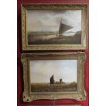 JACK PULFER: An oil on board of Wherry on broads, 25cm x 34cm, together with another unsigned work,