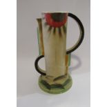 An early 20th Century deco jug, unmarked, painting flaking, 25.