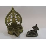 Two Indian brass oil lamps,