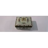 A French porcelain trinket box with handpainted interior and exterior on white ground, armorial,