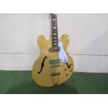 An Epiphone Casino semi-acoustic guitar with natural body, P90 pickups, soft cased, serial number 16