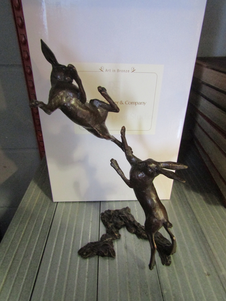 A pair of limited edition solid bronze boxing hares, boxed with certificate, 122/250, - Image 2 of 3