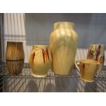 Five pieces of Radford pottery - Wheatsheaf design vase, 25cm tall,