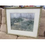 BRIAN FENSOME: watercolour of badgers, signed lower right, framed and glazed,