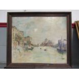 An Italian oil on board tourist piece depicting Venice scene, framed,