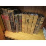 Assorted antiquarian and leather bound volumes including Plutarch's Lives, 4 vols etc.