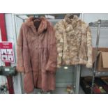 A coney fur full length ladies coat and a coney fur patch effect jacket,