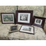 A selection of pictures including a gilt framed religious oil on board, watercolours etc.