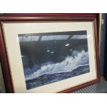 ALAN LEWIS (b. 1944): Two framed and glazed night time seascapes. signed.