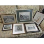 A selection of assorted pictures and engravings including country house scenes