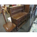 An oak miniature sideboard with two doors,