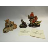 Three Country Artist figures - Early Days Robin Chicks, model no. ca. 721, kittens model no. ca.