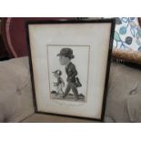 A 1935 pen and ink drawing of "Lord Gordon, the Tout", water mark to mount,