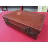 A brown leather attache case, lined interior, circa 1920, a/f,