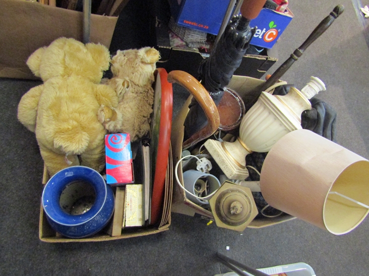 Two boxes of mixed items including large blue vase, teddy bear, door handles, - Image 2 of 2