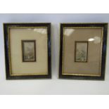 A pair of framed and glazed miniature coloured prints depicting landscape scenes,