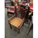 A Kashmiri chair with seagrass seat,