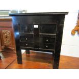 A Chinese style ebonised and inlaid sewing box with drawers,