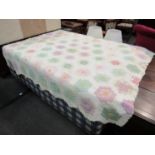 American quilt 1900-1935, cotton, "Hexagonal Floral" design, pastel colours, 180cm x 196cm approx,