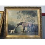 An Oleograph of a horse and hound, in gilt frame,