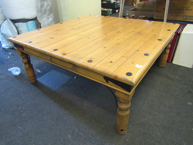 A metal studded pine square form coffee table, - Image 2 of 3